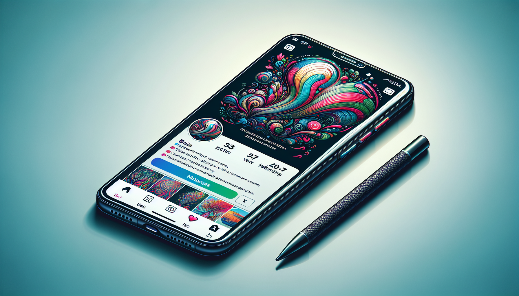 A colorful illustration of a smartphone with Instagram app icon