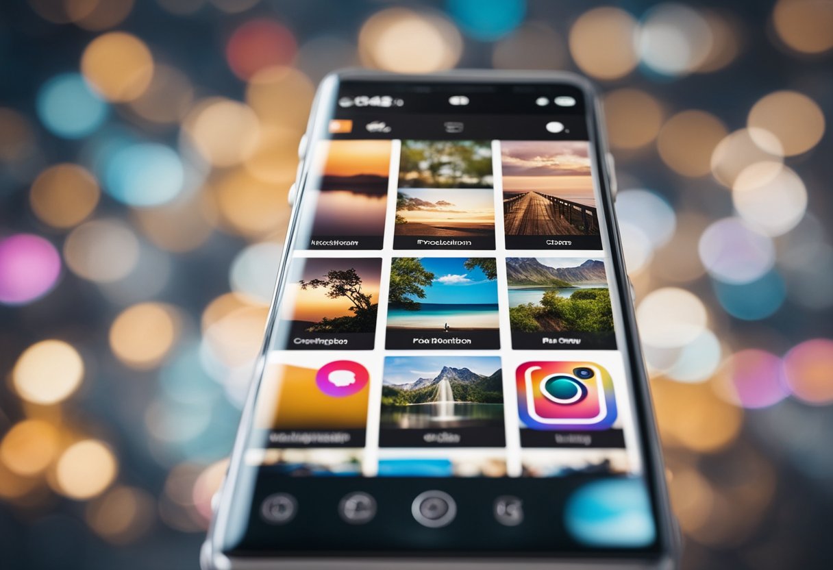 A smartphone with Instagram app open, showing creative and engaging content, with a growing number of followers and likes