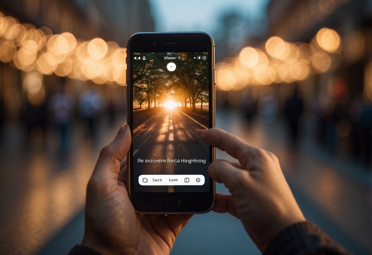 A smartphone with rearranged Instagram highlights, glowing with strategic use of light to depict engagement and marketing