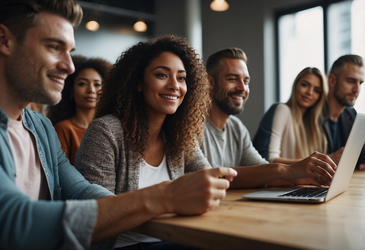 A group of diverse individuals scrolling through Instagram, feeling left out and anxious. Others are seen practicing mindfulness and self-care activities to combat FOMO