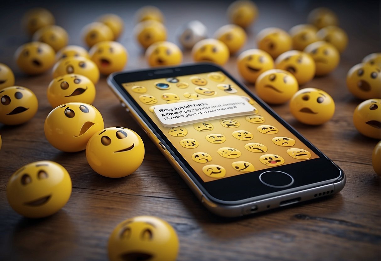 A smartphone with an error message on the screen, surrounded by frustrated emojis and a list of potential fixes