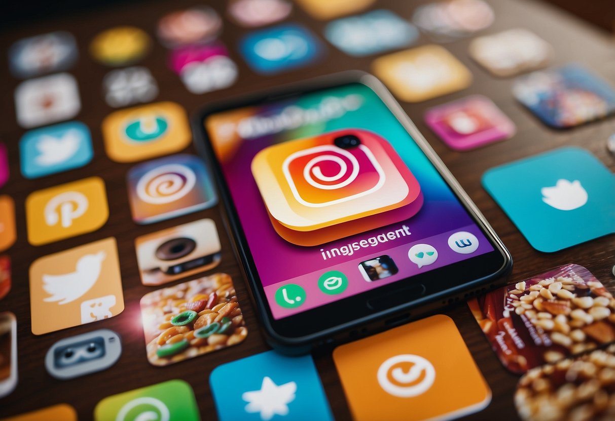 A colorful Instagram feed with various product placements by micro-influencers. Engagement metrics and follower counts displayed alongside each post