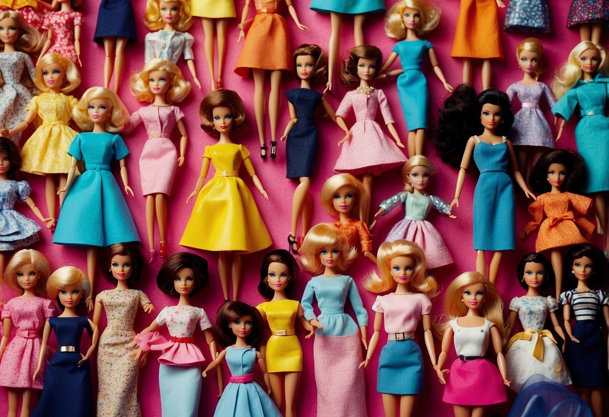 A colorful collage of retro Barbie dolls, bold typography, and vibrant patterns, exuding confidence and nostalgia